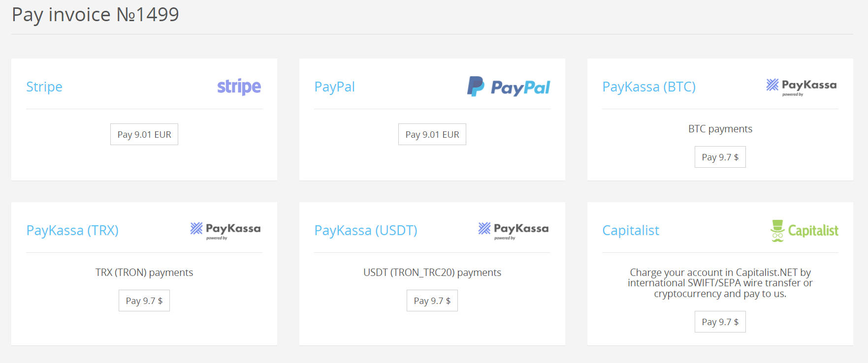 method of payments for server by BTC
