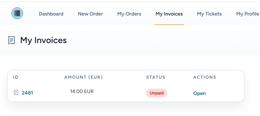 Invoice payment in the billing panel